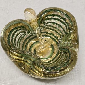 MCM MURANO GLASS BAROVIER & TOSO CORDONATO D'ORO BULLICANTE ASHTRAY WITH SNUFFER